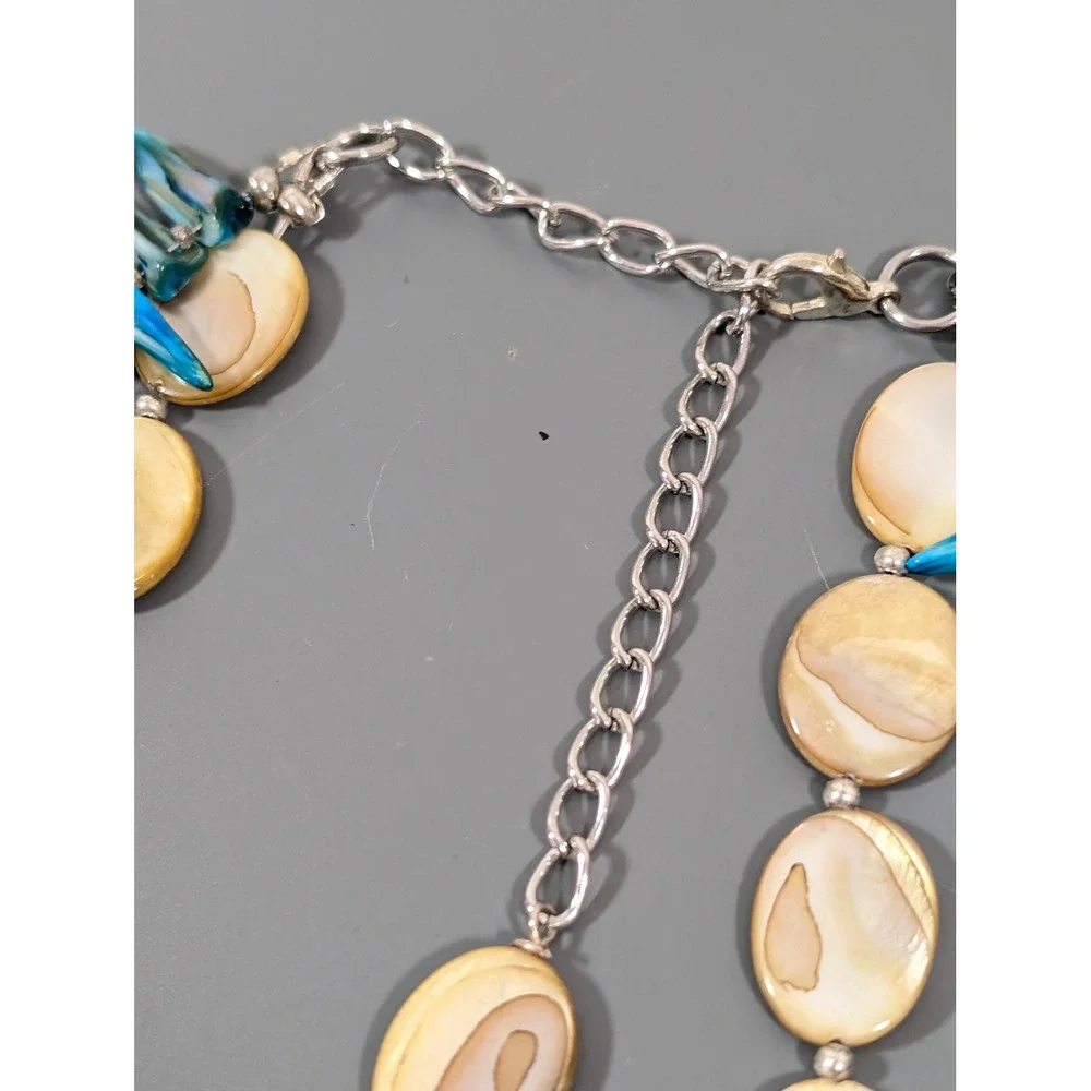 Artisan Faux Turquoise Shell Fringe Necklace 24